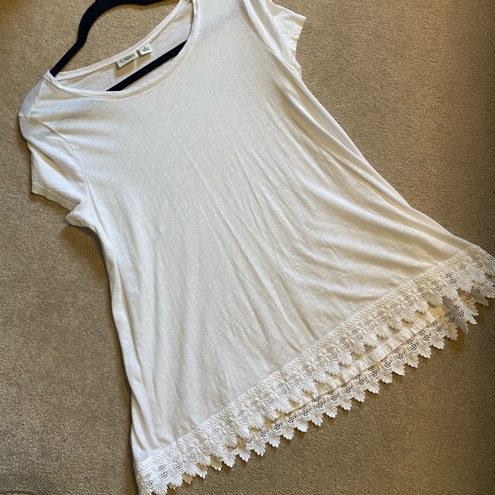 Cato small short sleeve tunic top shirt lace white